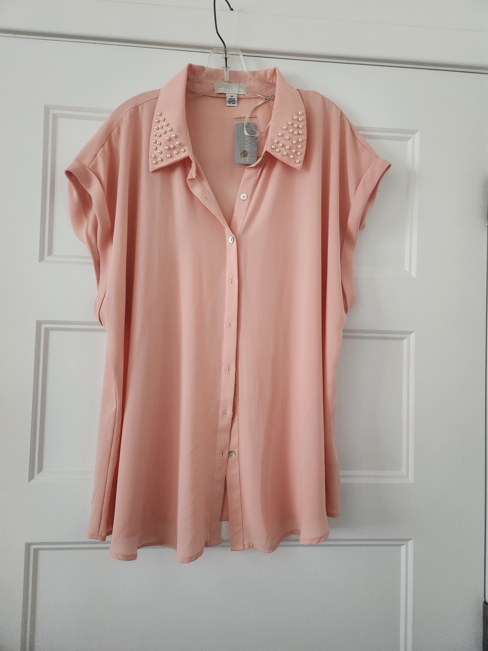 Forever21+ Pearl-Collar Button-Down Blouse - Blush Pink